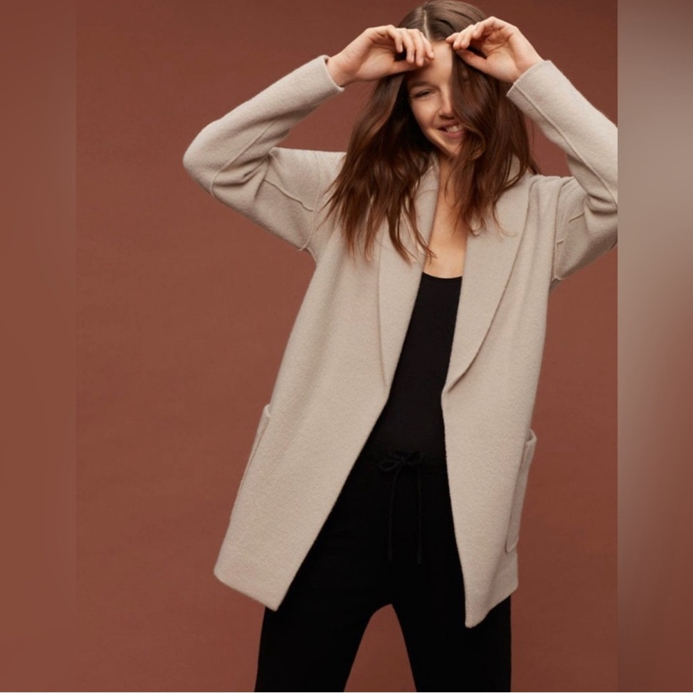 Black Babaton Small boiled wool open front jacket with reverse seams